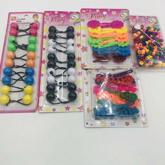 Brand New 2 Pack Hair Clips Barrettes,1 Pack Bead & 2 Pack Ponytail Holders - Picture 1 of 8